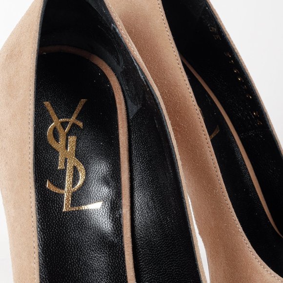 Saint Laurent Beige Suede Patent Leather Tribtoo Platform Pumps - Picture 9 of 11